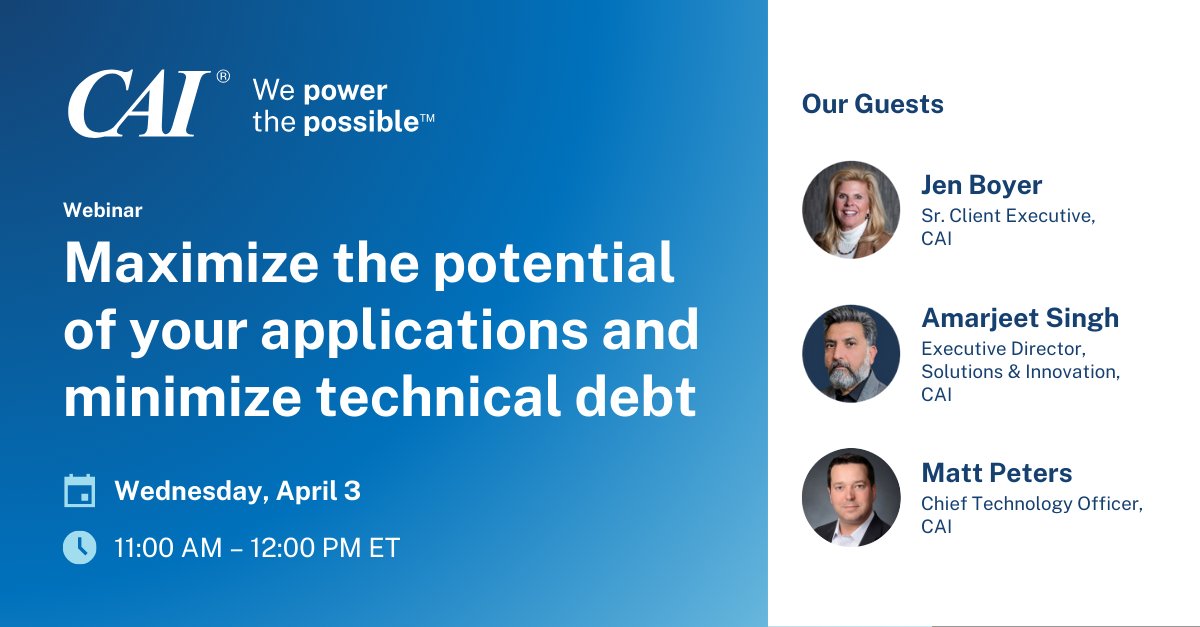 Join #TeamCAI on April 3rd for a webinar on streamlining app #modernization and tackling #technicaldebt. Don't miss out on key strategies for enhancing user experience. 📅 Register now: cai.io/resources/even…
