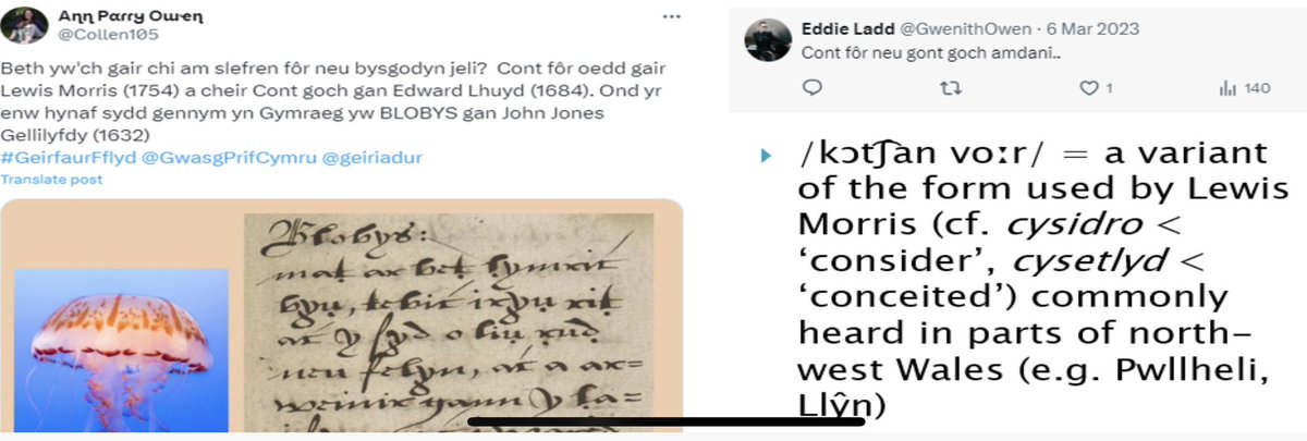 Iwan Wyn Rees (@iwanwynrees) on Twitter photo Wedi mwynhau’r profiad o roi fy mhapur cyntaf yng Ngholeg Iesu, Rhydychen heddiw - gan obeithio nad oedd ambell enghraifft o Gymraeg gwerinol Llŷn yn rhy anweddus (gyda diolch i <a href="/Collen105/">Aɳɳ Pαɾɾყ Oɯҽɳ</a> a <a href="/Gruffudd_Owen/">Gruffudd Owen</a> am yr ysbrydolieth!). Braf gweld môr o goch i’m croesawu nôl - c’mon 🏴! Wedi mwynhau’r profiad o roi fy mhapur cyntaf yng Ngholeg Iesu, Rhydychen heddiw - gan obeithio nad oedd ambell enghraifft o Gymraeg gwerinol Llŷn yn rhy anweddus (gyda diolch i <a href="/Collen105/">Aɳɳ Pαɾɾყ Oɯҽɳ</a> a <a href="/Gruffudd_Owen/">Gruffudd Owen</a> am yr ysbrydolieth!). Braf gweld môr o goch i’m croesawu nôl - c’mon 🏴!