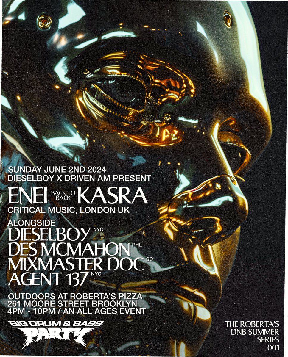 Back in Brooklyn this June alongside a line up of legends: @kasracritical, @eneimusic, @DjDieselboy and more. See you at Roberta's on June 2nd for the first installment of the DNB Summer Series of 2024. 🔊🎧 TICKETS: bit.ly/BIGDNB0602