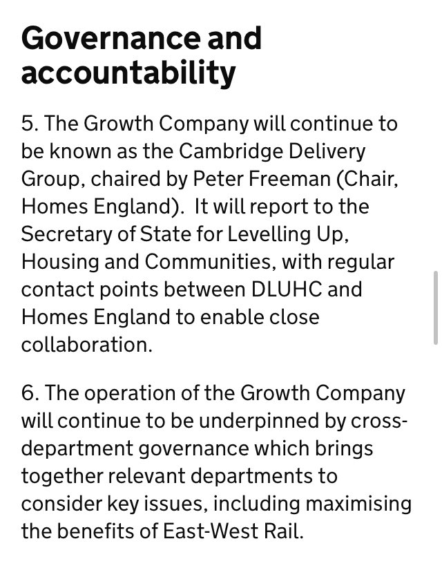 The Growth Company will continue to be known as the Cambridge Delivery Group, chaired by Peter Freeman and will report to the Secretary of State for Levelling Up, Housing and Communities. gov.uk/government/pub…