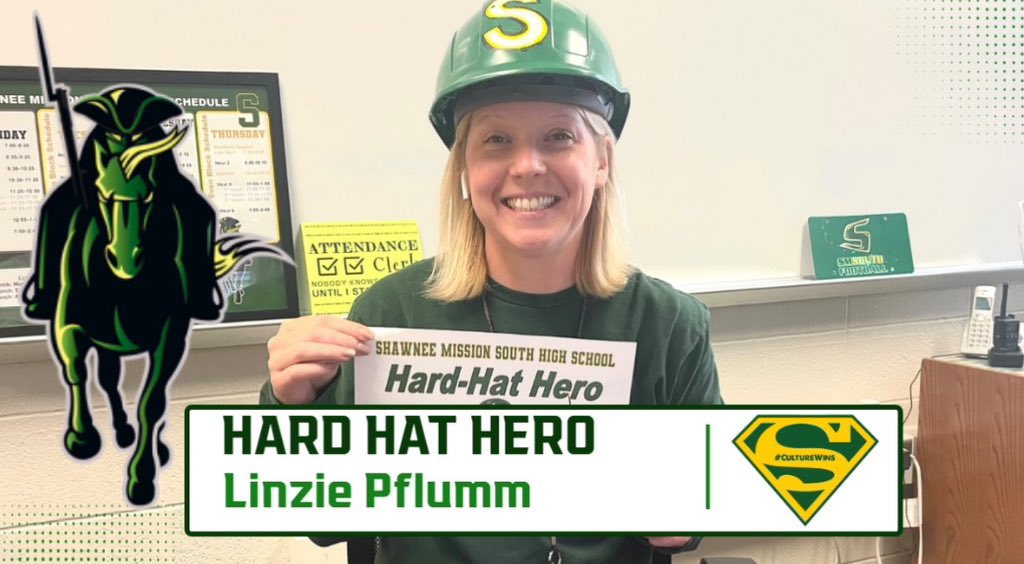 Congratulations to this week’s Hard Hat Hero Linzie Pflumm!👷🏼‍♀️Thank you for making South AWESOME! #RaiderPride🔰#CultureWins