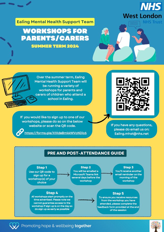 Ealing mental health summer term workshops for parents and carers of children who attend an Ealing school. Covers:
- #Y6transition
- #autism
- #examstress
- #boysmentalhealth
Read more and book: tinyurl.com/m3m8x5es
@EalingCouncil @Esdeg_UK @descendants93 @MumsnetEaling