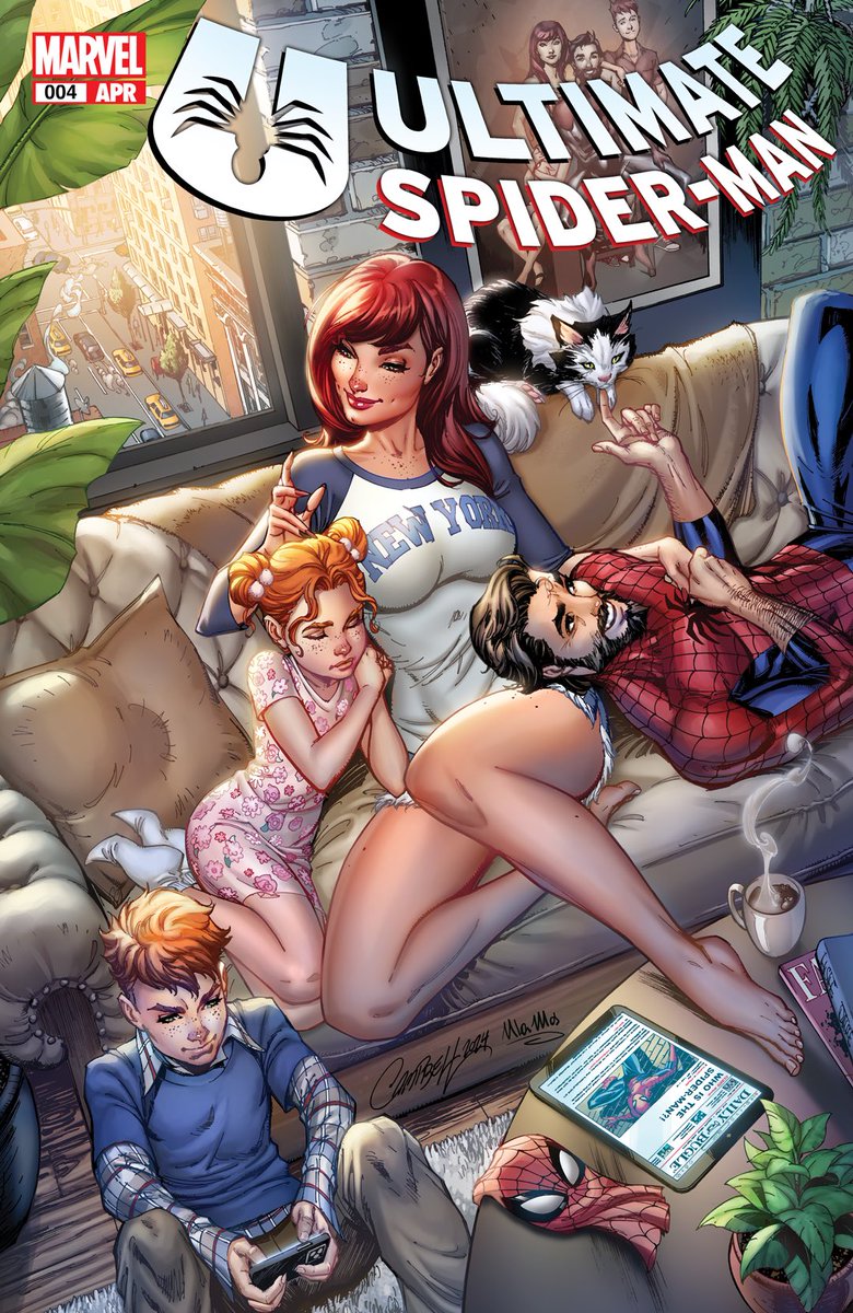 🕷️🧡The first reveal of my brand new Ultimate SPIDER-MAN #4 reimagines is ASM # 601, featuring a much happier MJ now surrounded by her family.
This Ultimate SPIDER-MAN #4 cover (& 2 others) all go on sale EXCLUSIVELY at jscottcampbell.com THIS Saturday morning, Mar 30!