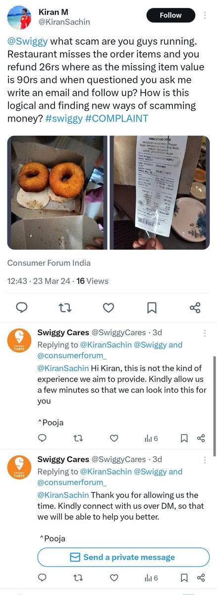 Dear @KiranSachin Thanks for raising this issue. High time both customers and delivery workers need to start questioning how food delivery Platforms like @Swiggy operate. Why are customers not being refunded correctly? Why are delivery workers not earning a living wage?