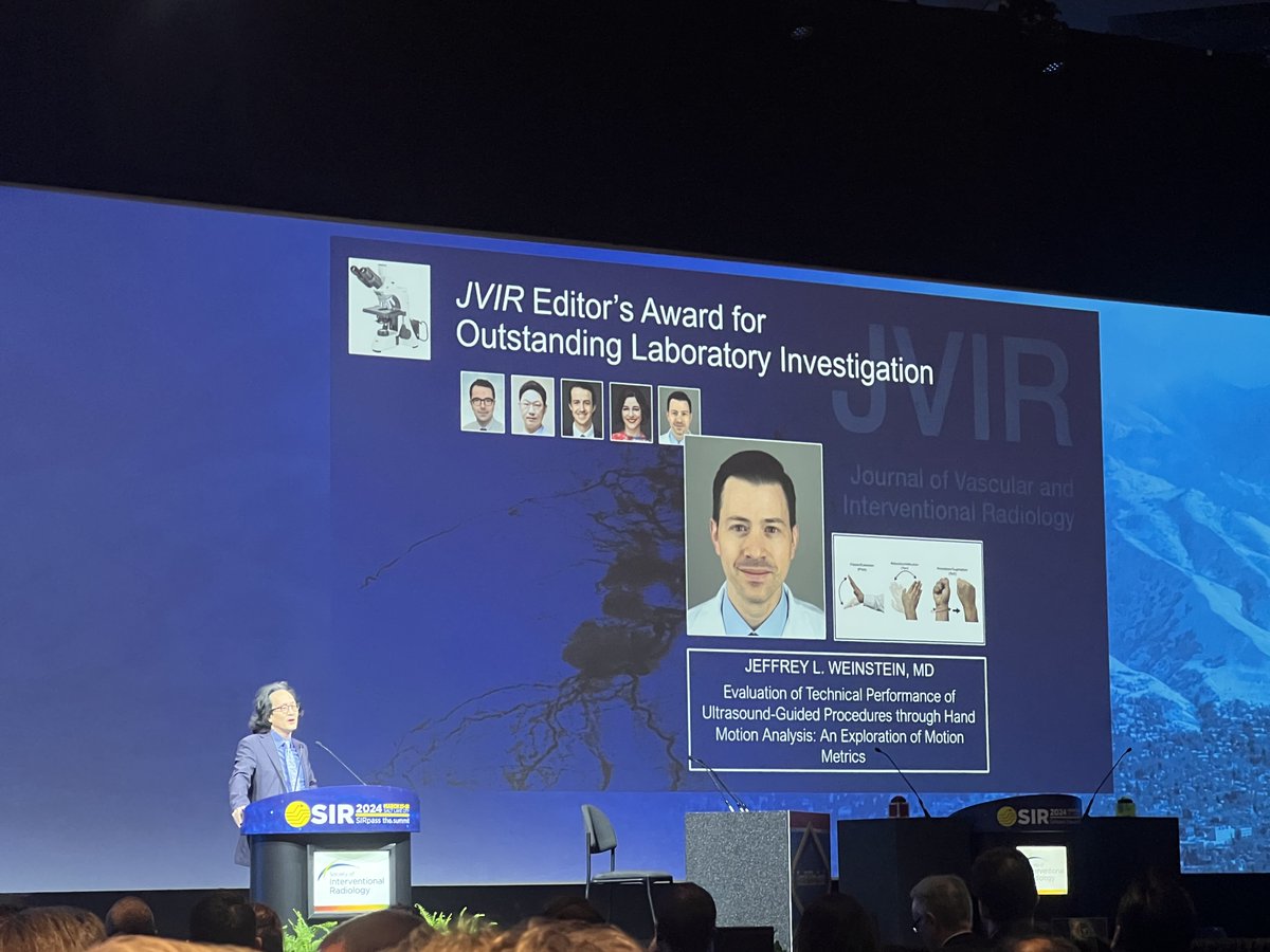 📰#SIR24SLC News: 🎉Congratulations to Dr. Weinstein for receiving one of the @JVIRmedia Paper of the Year awards for his hand-motion work! 🎉Congrats also to @AmmarSarwarIRad, who received an award for having one of the most downloaded papers in 2023: jvir.org/article/S1051-…