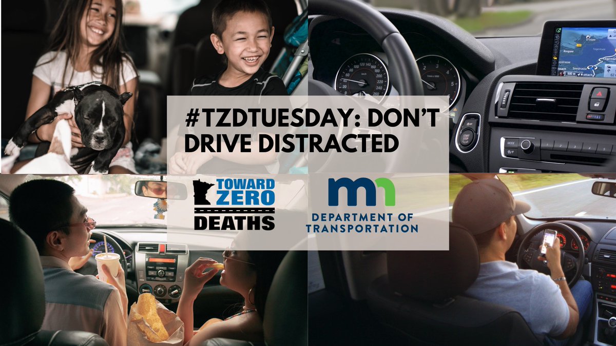 #TZDTuesday: Distractions of any kind are all potentially deadly. #TowardZeroDeaths
-Visual distraction - looking away from the road.
-Physical distraction - taking your hands off the wheel      to do something else.
-Cognitive distraction - being lost in thought.