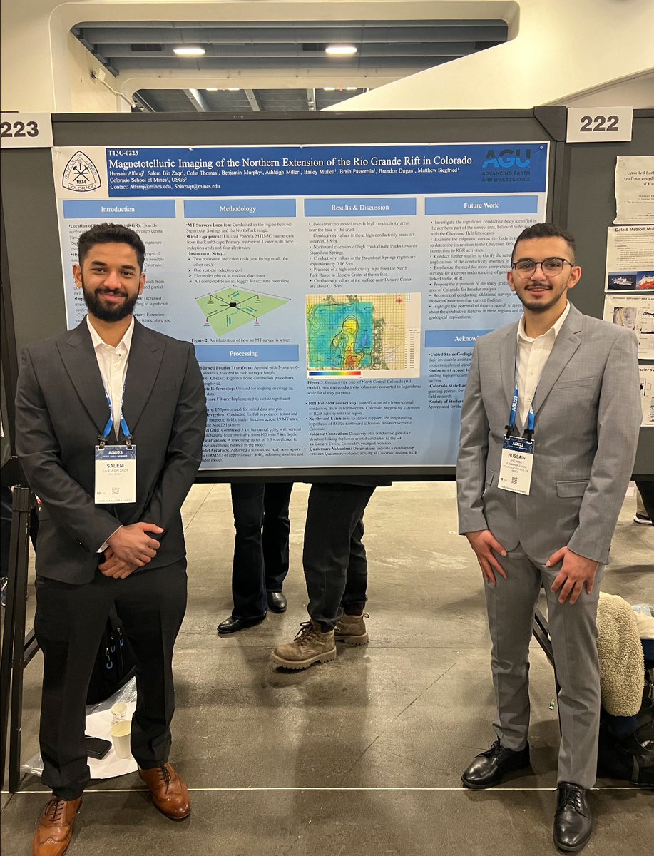 Our Geophysics researchers and students Benjamin Hills, Ahmad Tourei, Jackson Howard, Hussain Alfaraj, and Dorothy Mwanzia got to show off their impressive projects at the AGU Conference held in San Francisco in December!