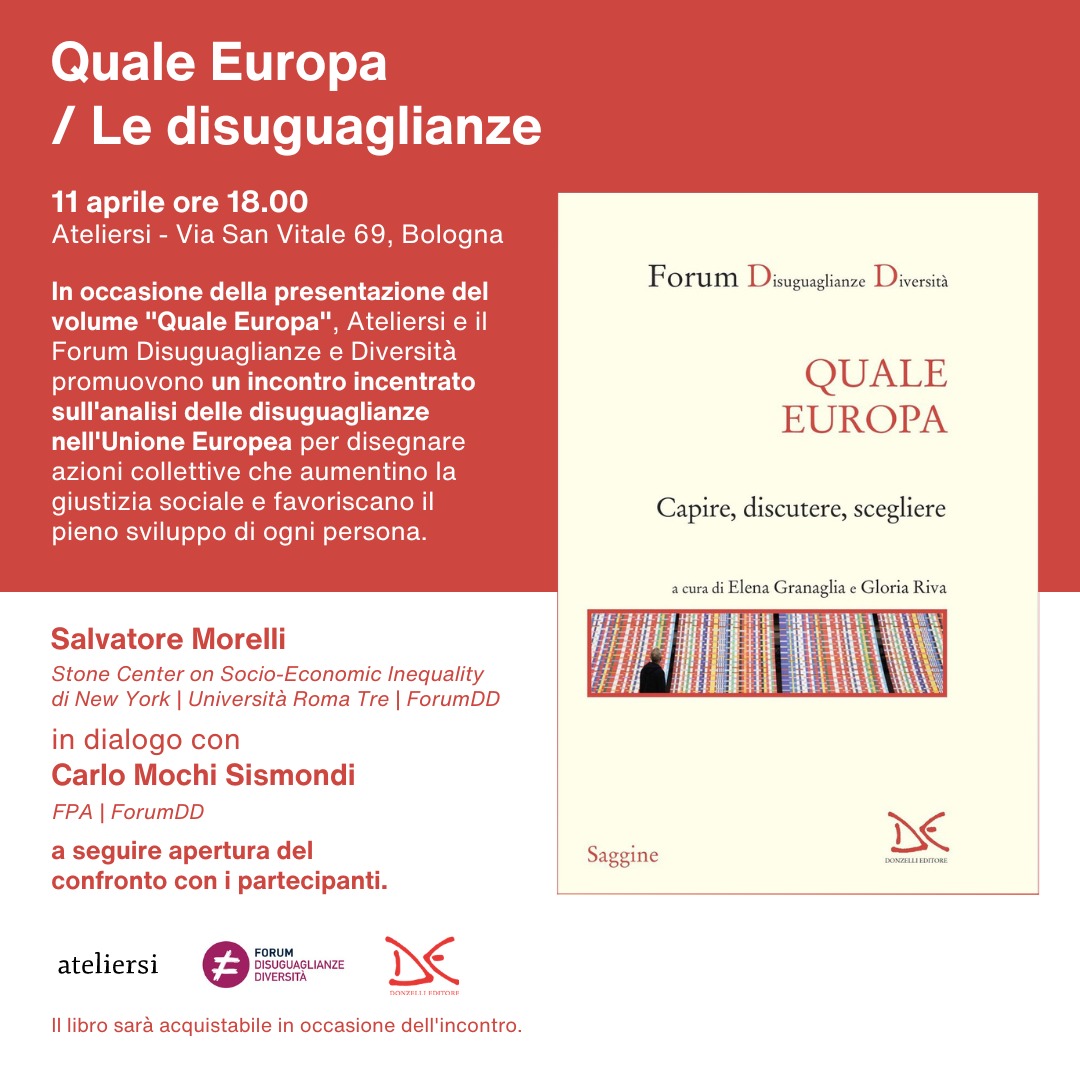 Ridurre le crescenti disuguaglianze dovrebbe essere un obiettivo della politica e questa è l'Europa che vogliamo. 
Ci confronteremo su questi temi a Bologna, presso Ateliersi, il prossimo 11 aprile, vi aspetto.
ateliersi.it/si/quale-europ…