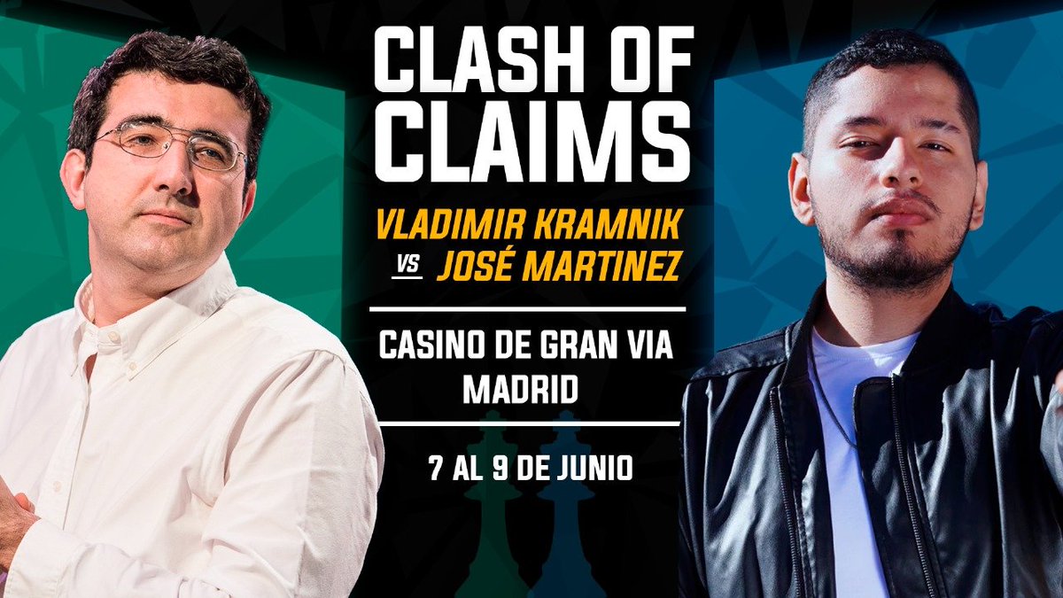 GothamChess's tweet photo. The Clash of Claims

On June 7-9, in Madrid, Spain, Vladimir Kramnik will battle Jose Martinez (Jospem) in a 36-game blitz match. 

18 games on a chess board. 
18 games on laptops. 

A fight for integrity and fair play in chess. 

See you in Spain.