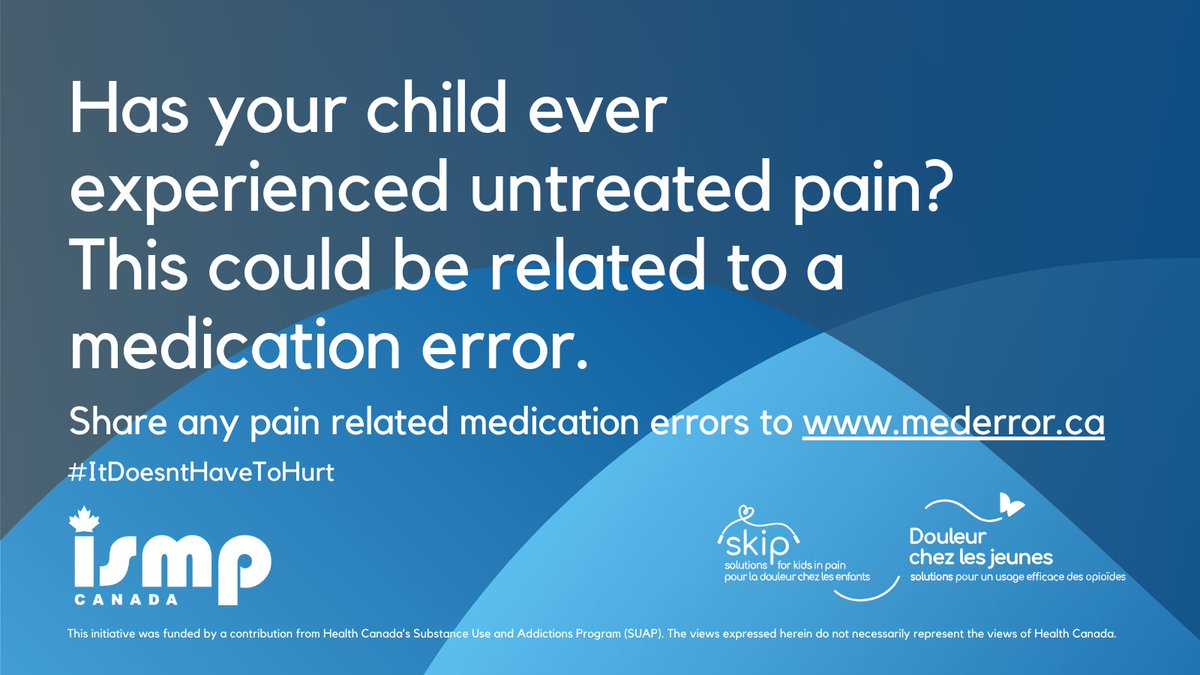 #DYK that untreated pain can be reported as a medication error?
We received a report from a parent whose child did not receive pain medication while in the hospital for a suspected broken leg.

Report any errors related to pain meds to mederror.ca
#ItDoesntHavetoHurt