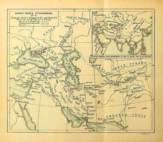 1254-1324: Marco Polo'nun yer adlarını tanımlamasından yola çıkılarak oluşturulan haritada Orta Asya için 'Great Turkey', Anadolu için ise 'Turcomania' ifadeleri kullanılmış.