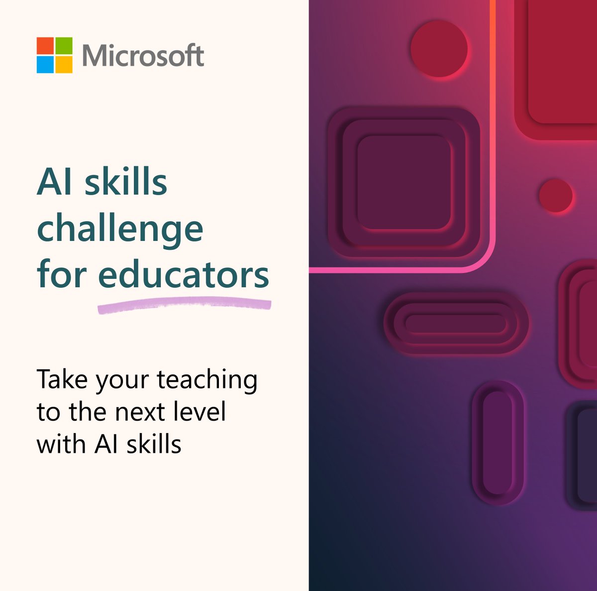 The global AI skills challenge was made for educators to help gain new knowledge and time saving strategies for your teacher toolbox. Complete three easy modules from @MicrosoftLearn by April 30 and earn your #AI for educators trophy: msft.it/6017csfwb #MicrosoftEDU