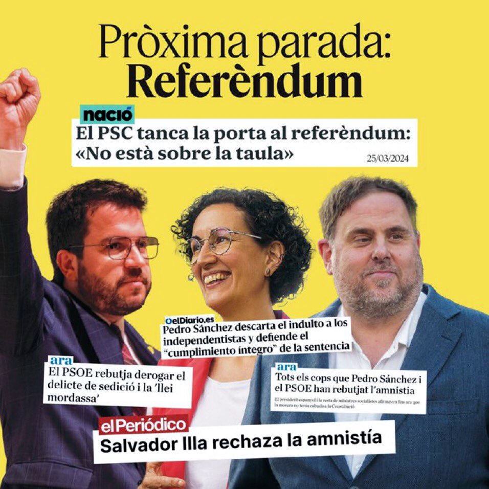 ercvall's tweet image. Ningú ens aturarà. Gràcies a la negociació amb l’estat liderada per @Esquerra_ERC s’ha aconseguit l’amnistia. La propera parada serà el
Referèndum #GuanyaCatalunya #12M