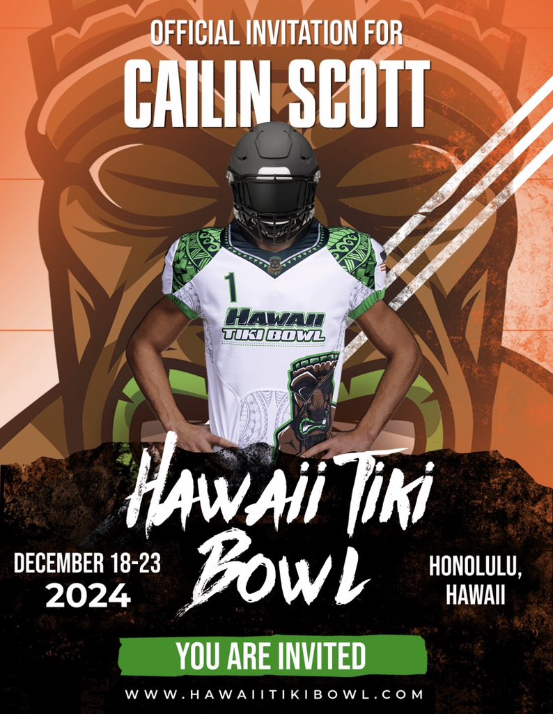 I am blessed and grateful for receiving the opportunity and invite to play in the @HawaiiTikiBowl this year. @TrailbazerFB @RisingStars6 @RivalsPapiClint @TheD_Zone @247sports @hitallsohard2