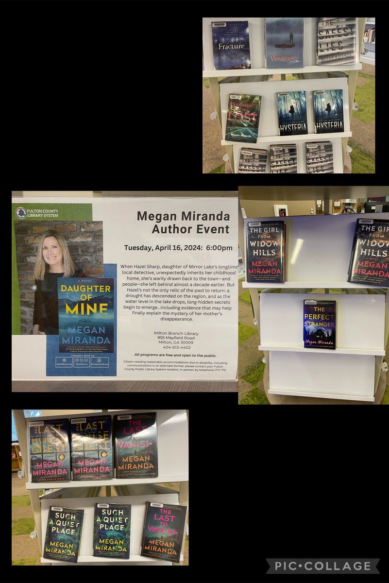 Happy to host @MeganLMiranda at #TheNewMiltonLibrary in a few weeks as she discusses her latest novel #DaughterofMine. @MSRBooks @simonschuster @RealBookmiser @fulcolibrary