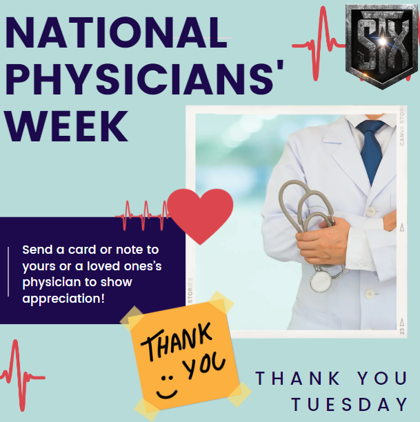 🥼📷National Physicians' Week 📷📷It's Thank You Tuesday. Send a card or note to yours or a loved one's physicians to show appreciation! #NationalPhysiciansWeek @LuisSilva_STX @holland_marci @CanasofSTX @Ahmad_Al02 @jessermontez @JeremiahSchmit5 @STXspeaks