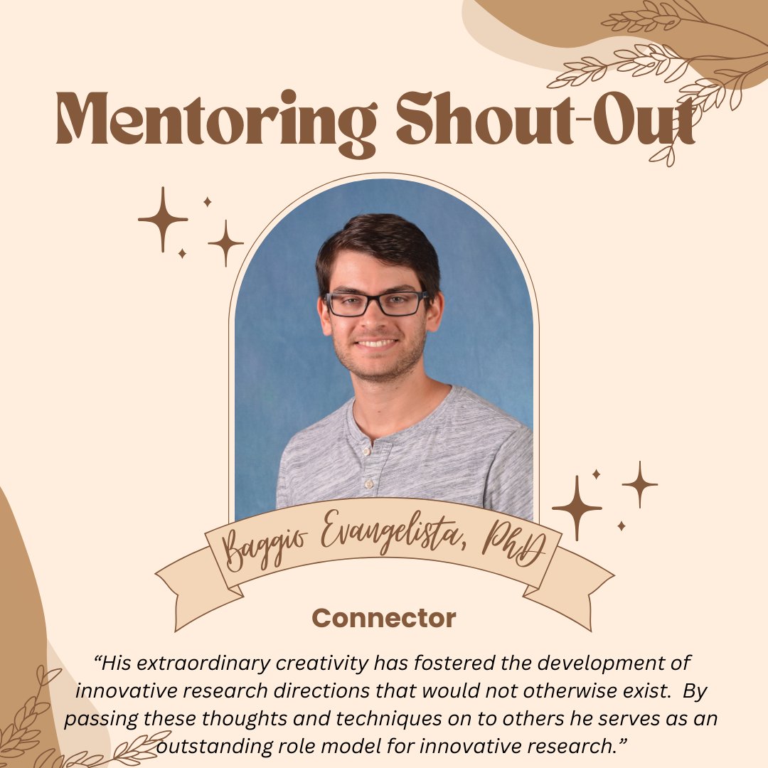 Today's mentoring shout-out goes to Baggio Evangelista, PhD, alum of @unc_cbp and current postdoc in @UNCneurology. Three nominators all said that Dr. Evangelista is a connector, bringing together networks of researchers for innovative projects.