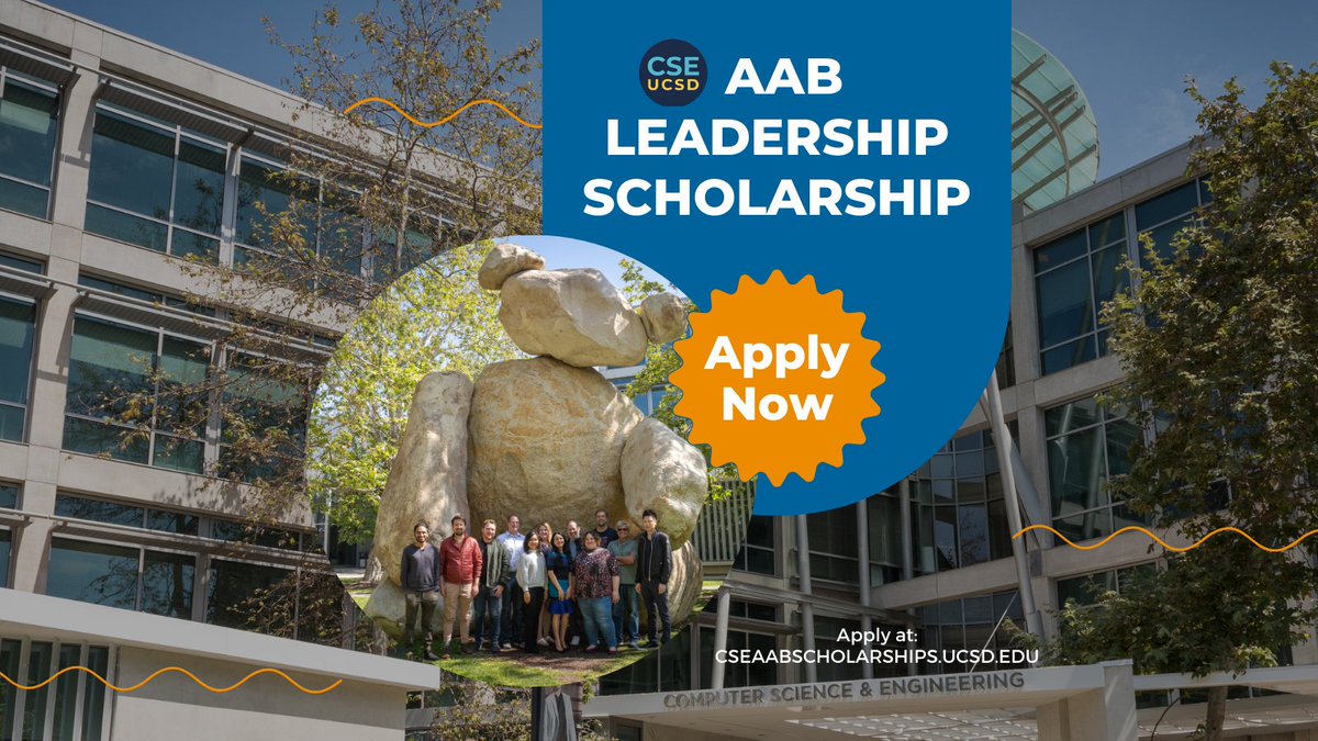 #CSEAAB Leadership Scholarship Apps. are now open! Tell us about leadership, excellence, and service you’ve found at CSE for a chance to win a $1K scholarship. 7 Undergrad & 3 Master's CSE students who answer one of three prompts will be recognized. Apply: cseaabscholarships.ucsd.edu