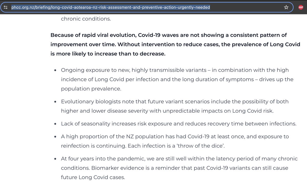 Public Health New Zealand:

-Cognitive impairment after mild infection (not a cold), assess pilots, drivers, technical staff
-Long Covid to increase in the population due to rapid evolution
-Each infection a throw of the dice
-Unknown natural history of Cov2