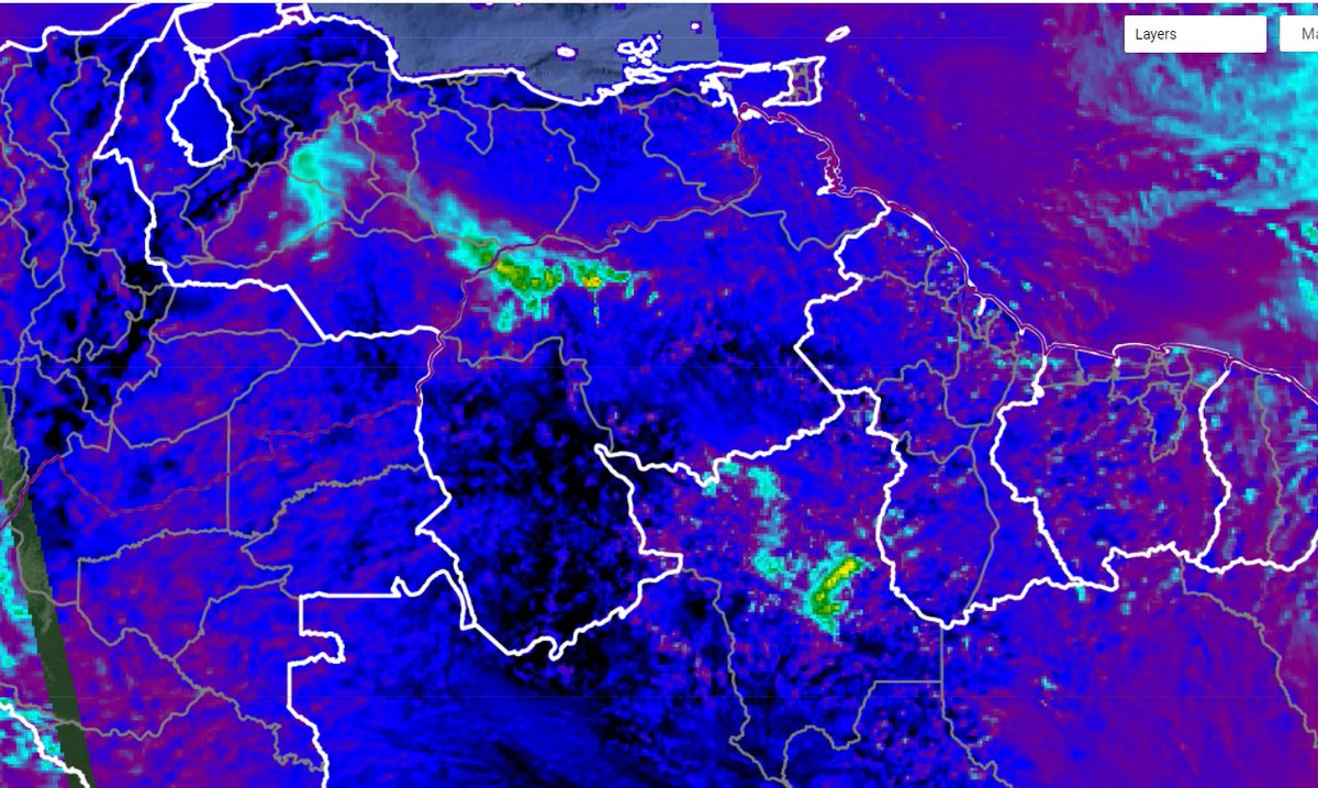 Our real time Amazon fire monitoring app showing major fires yesterday (Mar 25) in north Brazil (Roraima) & Venezuela Red-Yellow-green = smoke coming off major fires Quick look at satellite imagery shows both areas are forest fires @SOSOrinoco,@VE360_