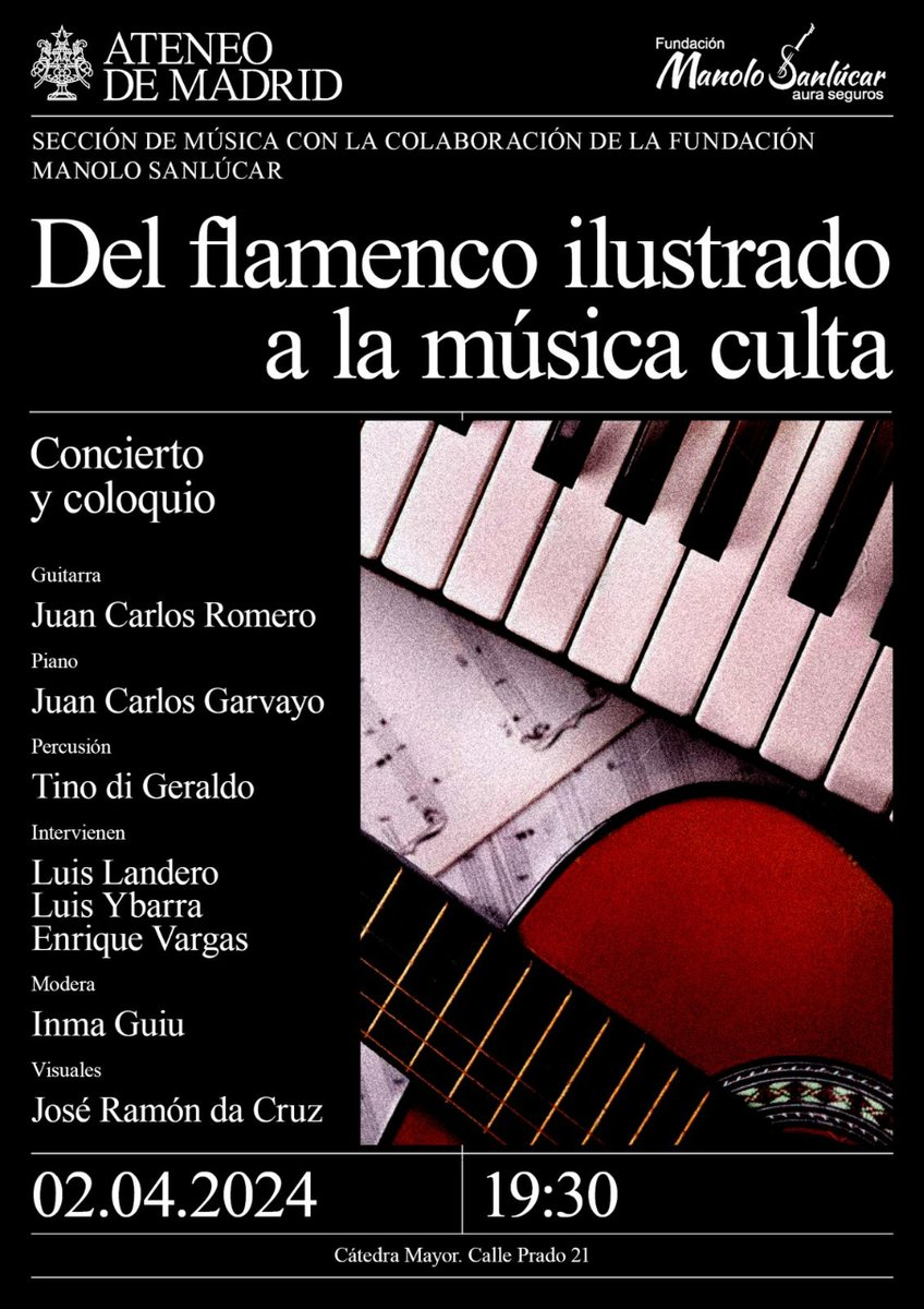 Fun_MSanlucar's tweet photo. El 2 de abril el @ateneodemadrid acoge un concierto y coloquio “Del Flamenco Ilustrado a la Música Culta”. Actividad que realiza en colaboración con la @Fun_MSanlucar y @laBienal https://t.co/7EPZwvYKHO