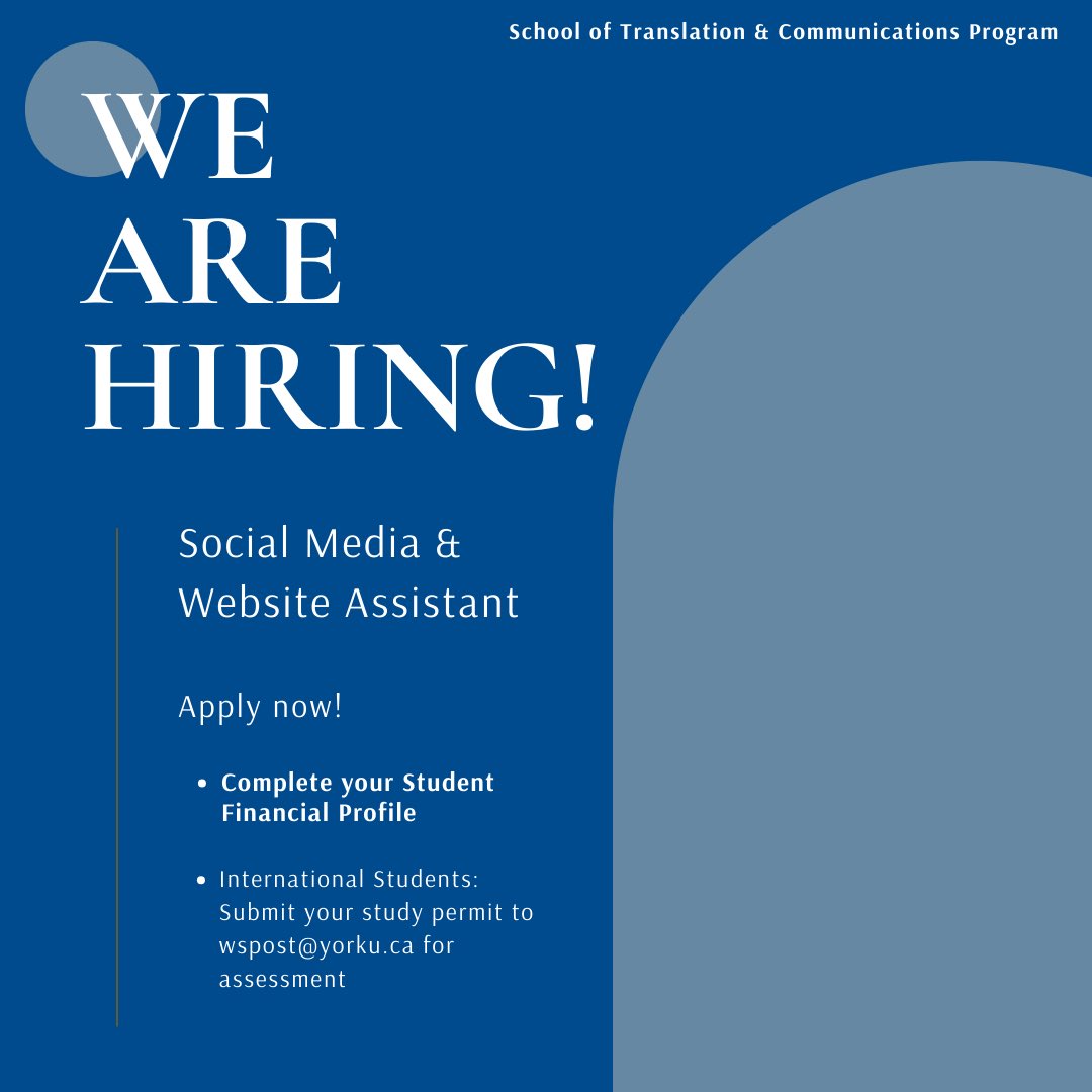 The Translation and Communications programs are seeking a bilingual student to manage their websites and promote events and courses.