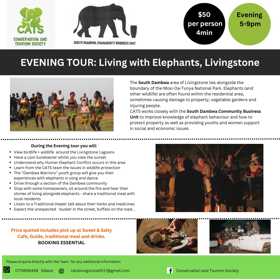 Coming to Livingstone this Easter? We have an authentic and different experience for you! Come join us on the Living with Elephants Tour and experience Livingstone like never before! 

#Conservationheroes
#Livingstone
#Zambia