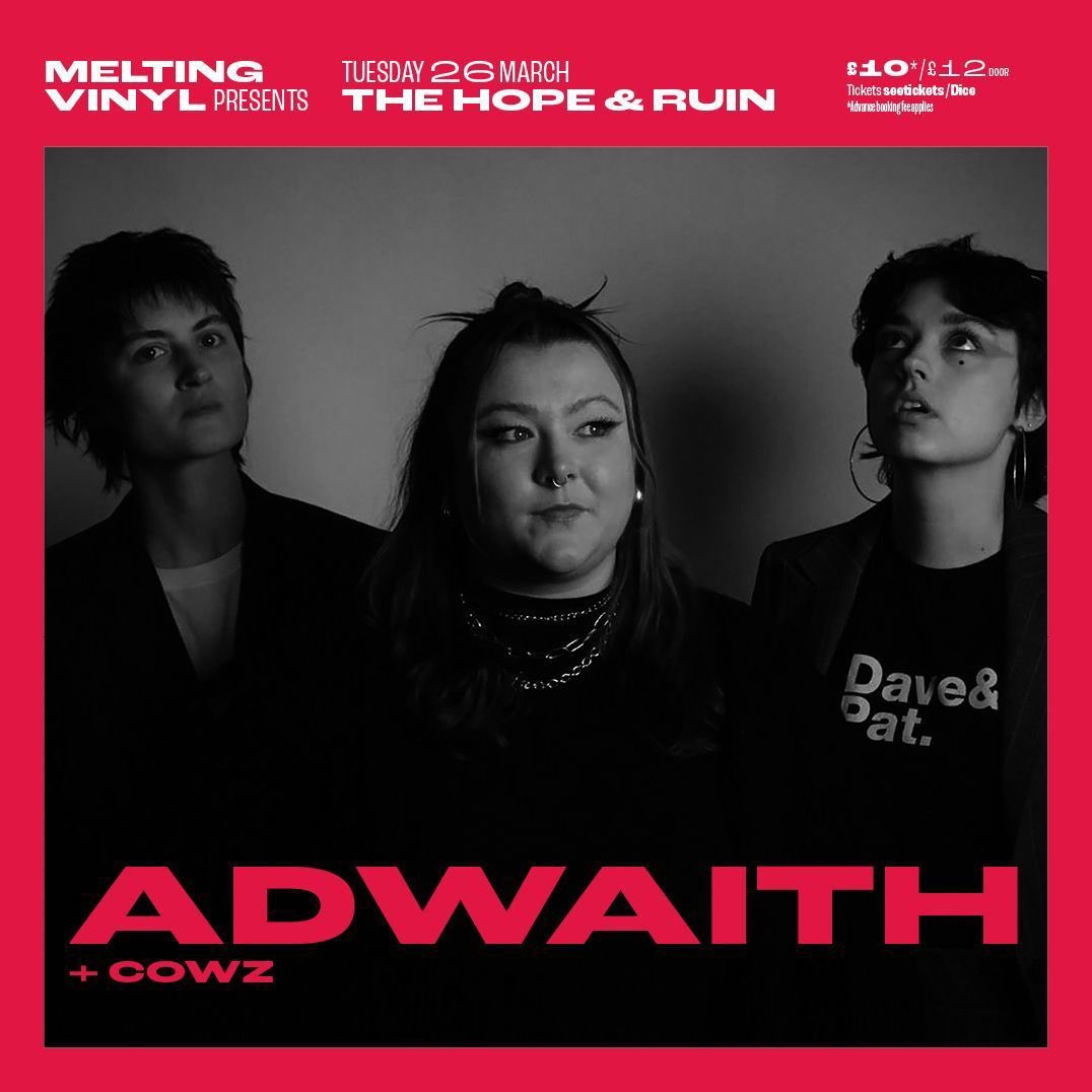 TONIGHT @adwaithmusic start their UK + Ireland tour in Brighton #thehopeandruin @MeltingVinyl with @wearecowz supporting 🖤 🎫 meltingvinyl.seetickets.com/promoter/melti…