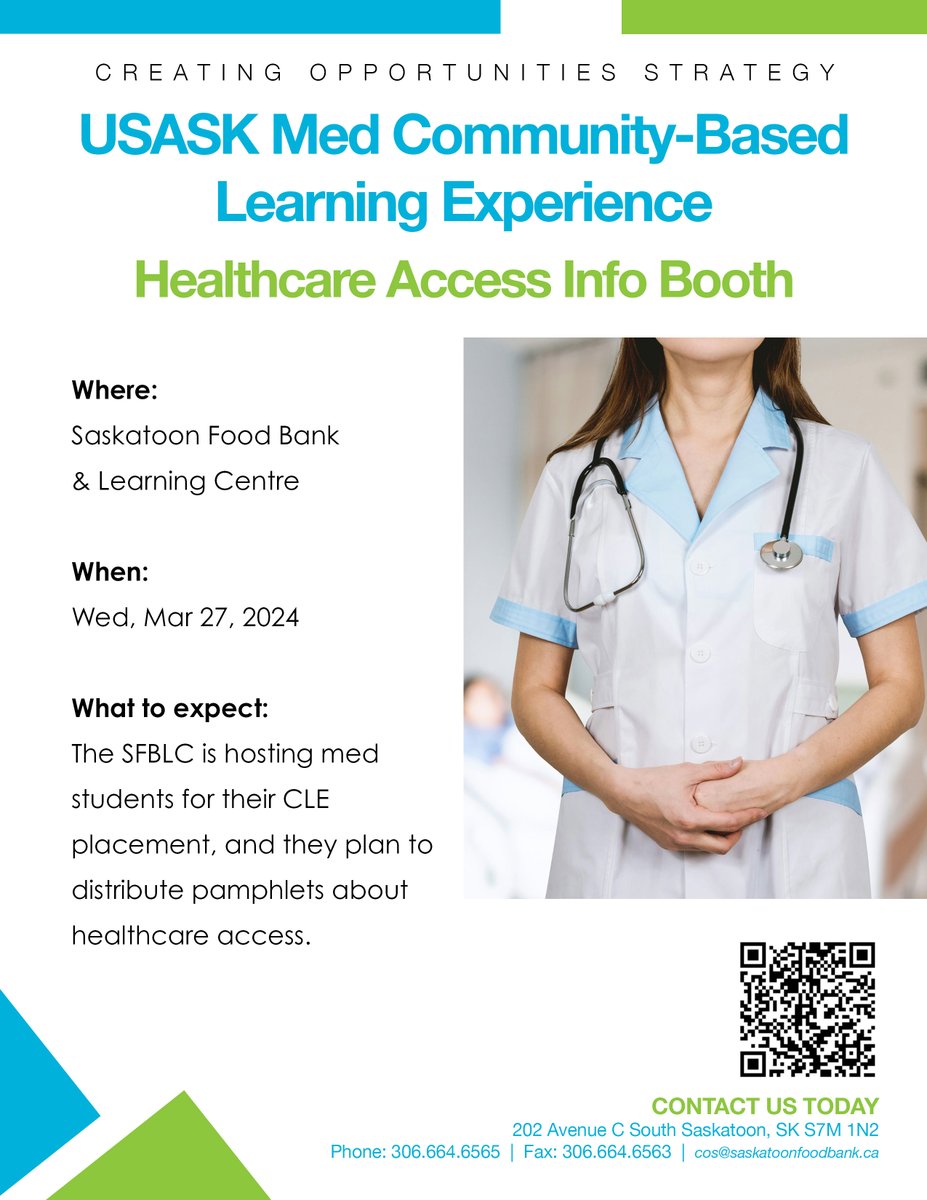 INFORMATION SESSION - HEALTHCARE Join us, from 1pm to 3pm on Wednesday Mar 27th, 2024 at the Saskatoon Food Bank & Learning Centre. ...see poster for details.