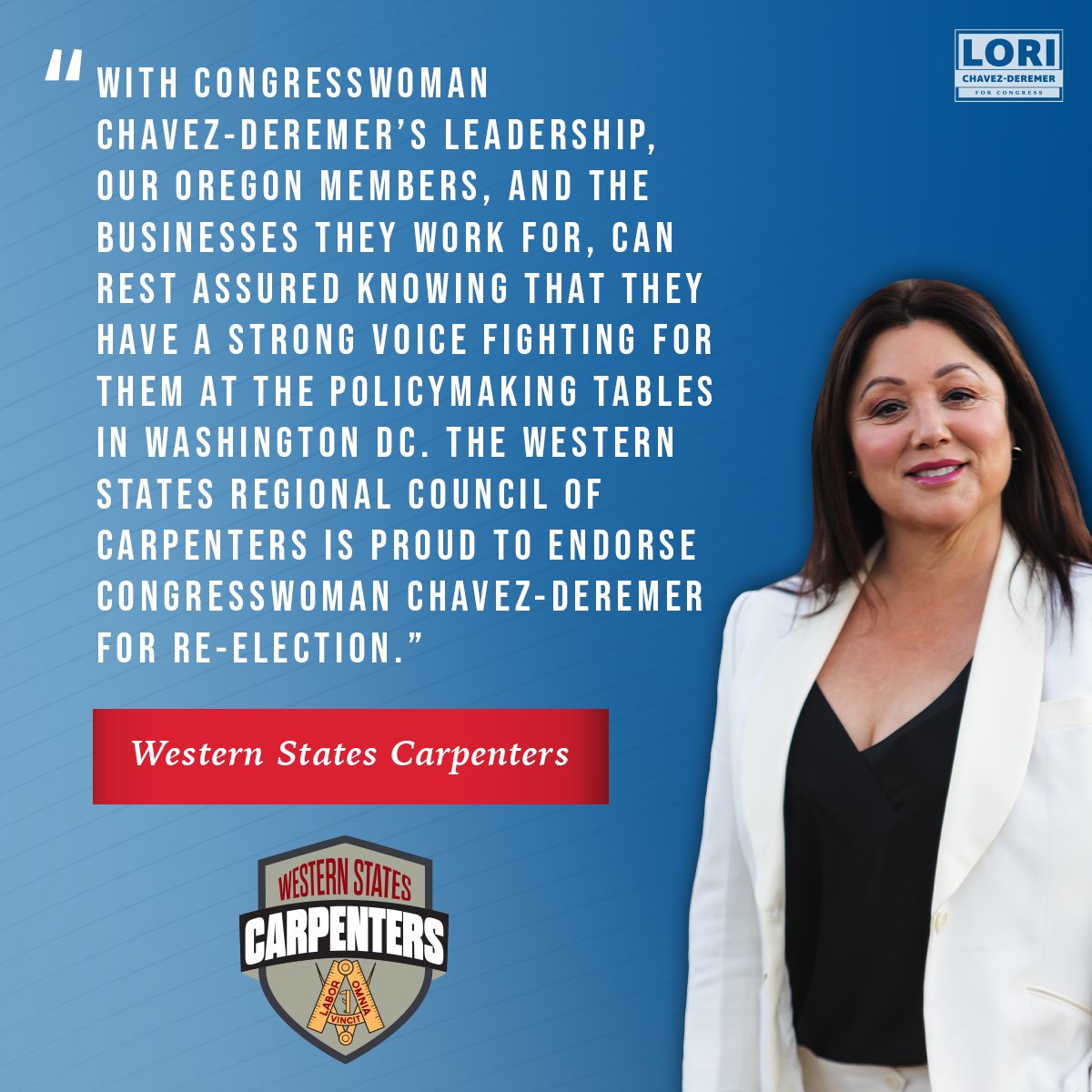 Thank you, Western States Carpenters for your endorsement! Empowering Oregon’s workforce is one of my top priorities and you can count on me to continue fighting for fair wages, accessible apprenticeships, and safe working conditions.