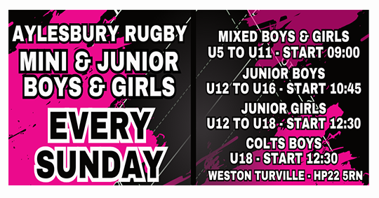 Sunday's for rugby at Aylesbury Rugby Club! 🏉 U5-U18, boys & girls, take the stage. Spot the schedule on our pink & black screens in Aylesbury. 📍Weston Turville, HP22 5RN. #AylesburyRugby #YouthSports #CornerMediaGroup #FiDigital #sundayrugby #kidssport #loverugby