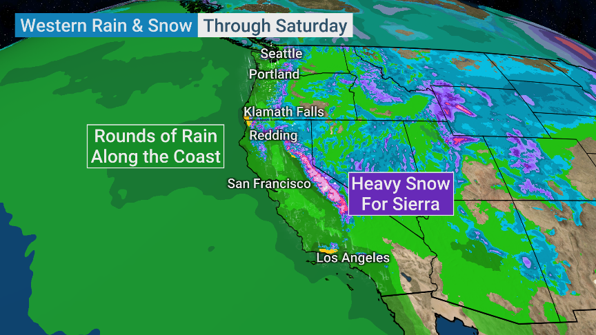weatherchannel's tweet photo. Rain and snow in higher elevations are expected to deliver a one-two punch to the West Coast this week.

We have the details on @wunderground. https://t.co/I9BeRG1a8l