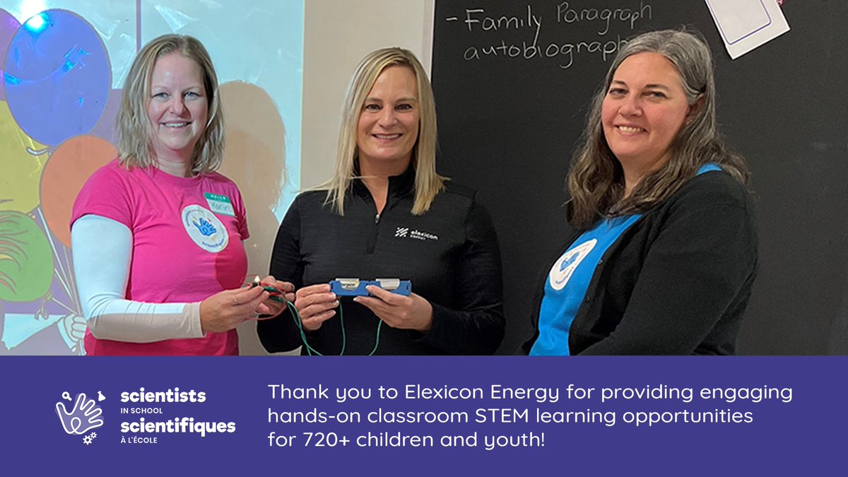 Big thanks to @ElexiconEnergy for their ongoing support of Scientists in School and STEM enrichment in our mutual service areas! Their 2023 donation empowered over 720 children and youth with hands-on classroom STEM learning experiences. 🌟🔬 #STEMeducation #CommunitySupport