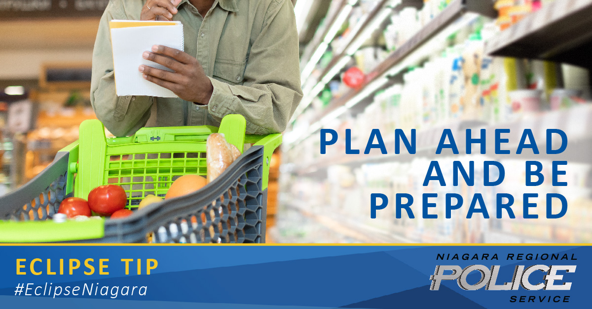 We encourage you to prepare in advance of the April 8th eclipse weekend. Have your groceries, gas &amp; TP so you won't need to run out when things are busy.

Visiting #Niagara? Please bring groceries &amp; gas with you.

Learn more
niagarapolice.ca/en/news-and-ev…

#EclipseNiagara #EclipseTip