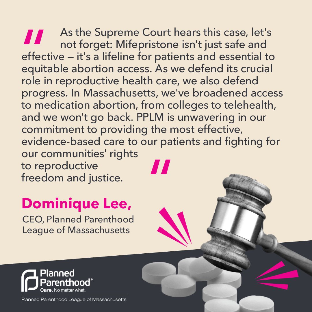 Abortion is back before the Supreme Court today. Let's not forget: mifepristone is safe, effective, and essential to equitable abortion access. We've fought hard to expand access in Massachusetts and we won't go back.