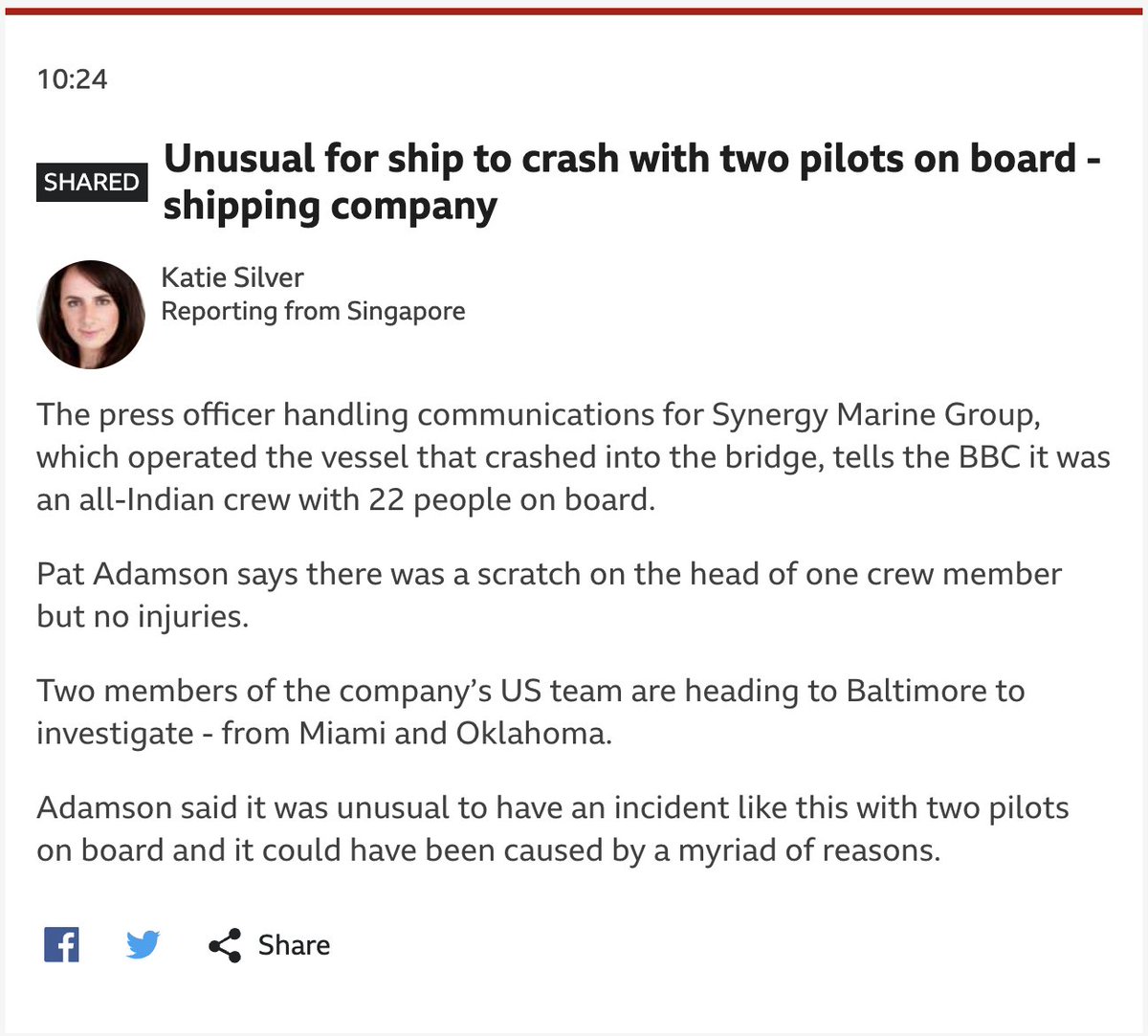 Thread: Baltimore Bridge collapse misinformation Pro-Kremlin influencers claim the captain of the Dali ship is a Ukrainian. But online records show a Ukrainian man was the Dali's captain from March to July 2016. The ship that hit the bridge reportedly had an all-Indian crew.