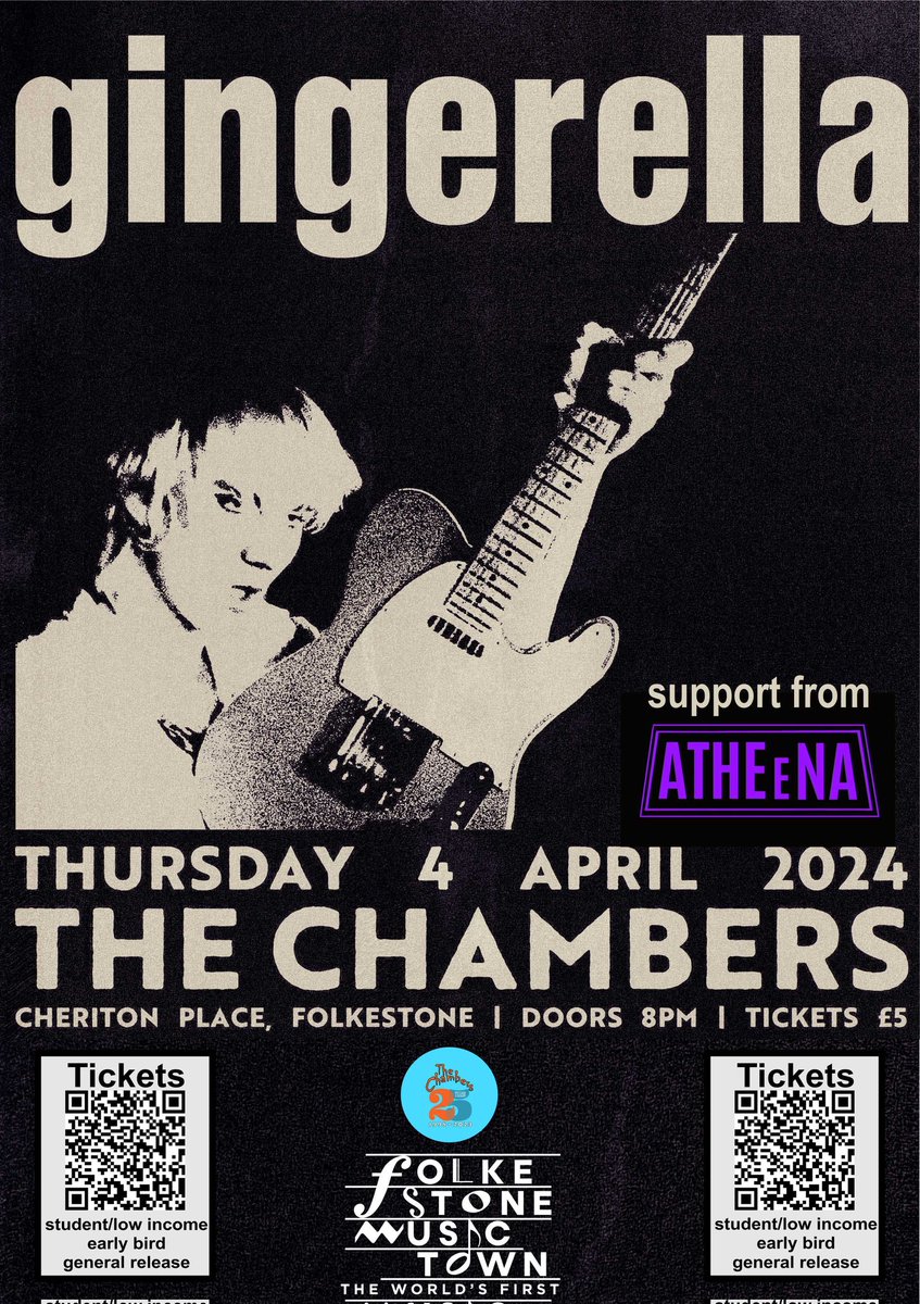 After a storming first gig here in June at The Chambers, GINGERELLA return to #folkestonemusictown this time with support from locals ATHEeNA.
Tix only £5 here 👇👇🏻👇🏼👇🏿
good-show.co.uk/events/820