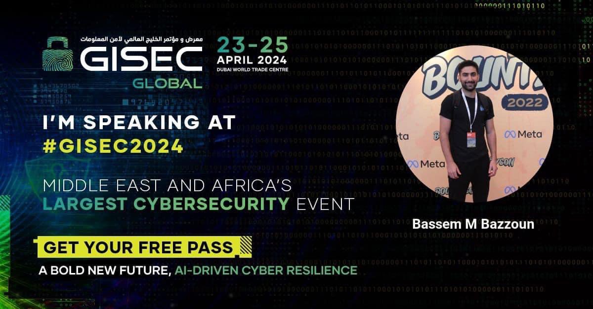 I'm excited to speak at GISEC Global, Middle East and Africa's Largest Cybersecurity event - from 23-25 April 2024 at Dubai World Trade Centre. Come and join me, register now for a free pass: lnkd.in/d4JXxY6F #GISECGLOBAL #cybersecurity #infosecurity #ethicalhacking