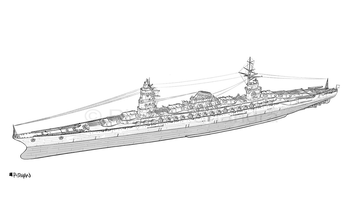 Fictional Japanese Battleship Izumi, commissioned by @PrussiAntique A mix between Fuso and Yamato, design wise :d #illust #イラスト #warship