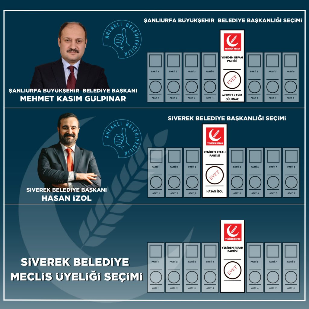 31 Mart Yerel Seçimlerinin şehrimize hayırlı olmasını diliyorum. Bizlere  oy kullanacak olan hemşehrilerimizin dikkatli bir şekilde oy kullanmaları önem arz etmektedir.

Büyükşehir Belediye Başkanlığı İçin 5. sıra’da Sn. @mkasimgulpinar_ yer almaktadır.

Siverek Belediye