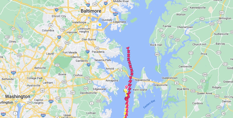 Baltimore data: on average approx. 6 cargo-carrying vessels passed under the Francis Scott Key bridge every day this month. The port itself handles mainly vehicle carriers, bulk carriers and containerships. Average monthly arrivals totals 155. Ships seen stopping and rerouting