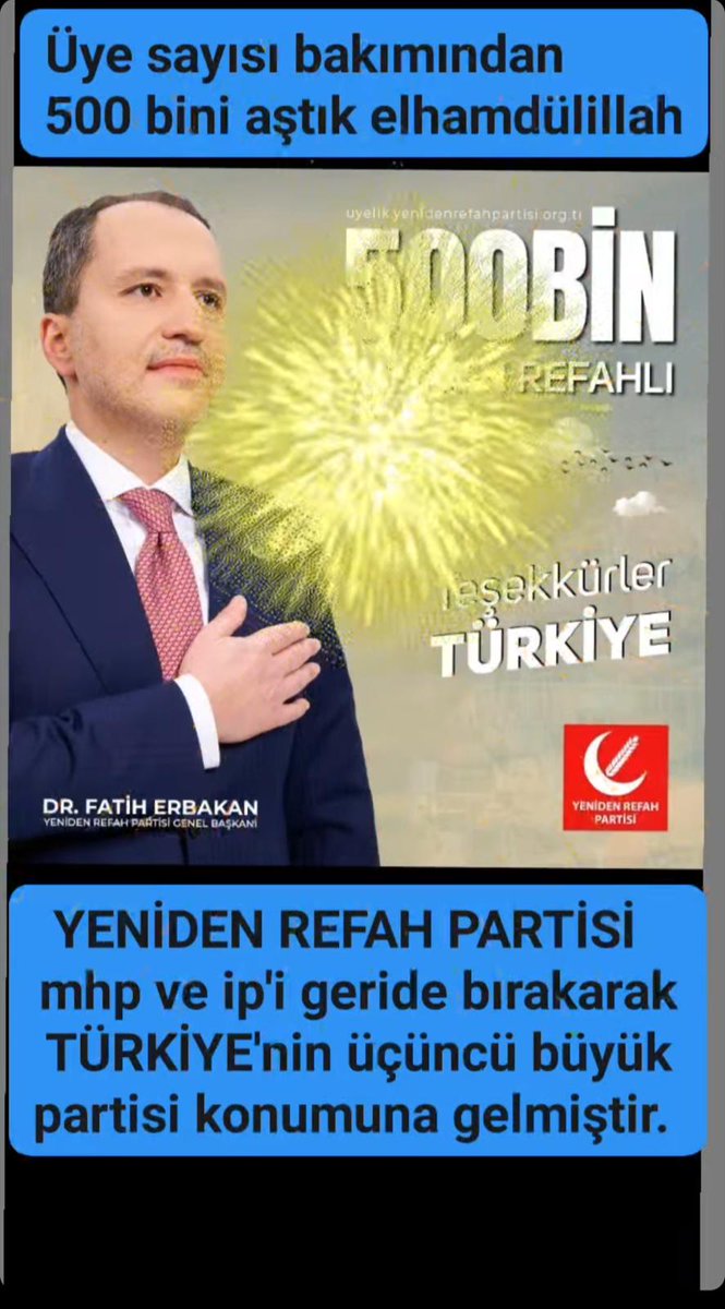 Yeniden Refah Partisi gümbür gümbür geliyor. Belediye seçimlerinde umulmadık oy alarak her kesimi şaşırtıp, ilk genel seçimde iktidara gelebilecek bir konumda olduğunu göstermektedir.