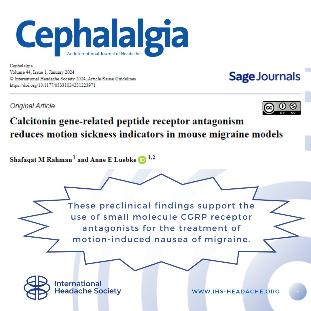 A New Hope with CGRP Antagonists 🌀🐭 This study reveals CGRP receptor antagonists may significantly reduce motion sickness indicators in mouse models of migraine. sagepub.pulse.ly/3vlcwyv13l #headache #migraine #nausea #cgrp #neurology