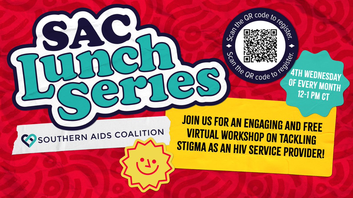 JOIN US TOMORROW AT NOON CT! Don't miss our SAC Lunch Series event focusing on tackling stigma in HIV services. Let's create a more inclusive environment together. Register today: southernaidscoalition-org.zoom.us/meeting/regist… #EndHIVStigma #HIVInTheSouth