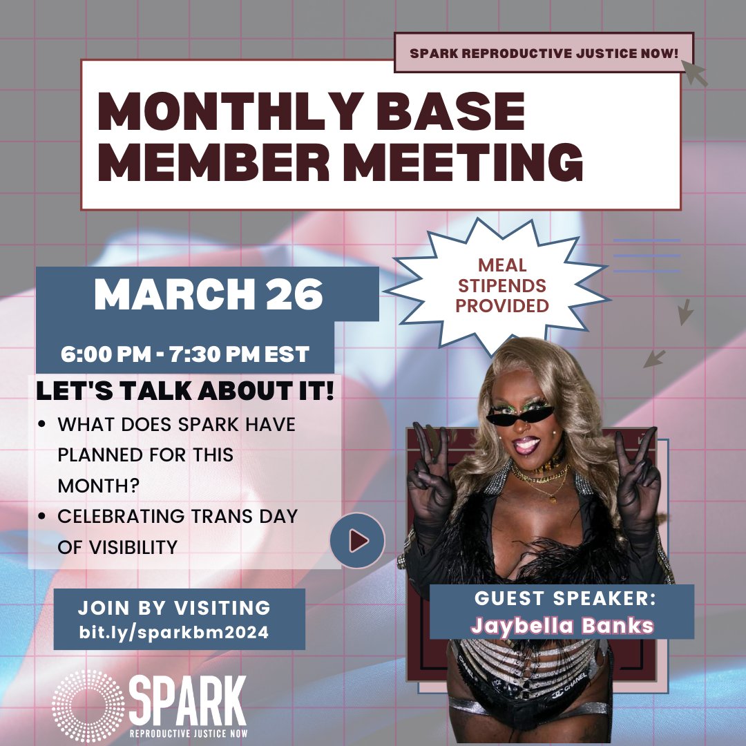 Join us tonight for TDOV! Get ready with Jaybella Banks! March 26th, 2024 Base Member Meeting 03.26.24 @ 6PM EST Join via bit.ly/sparkbm2024 or see our bio for the link!