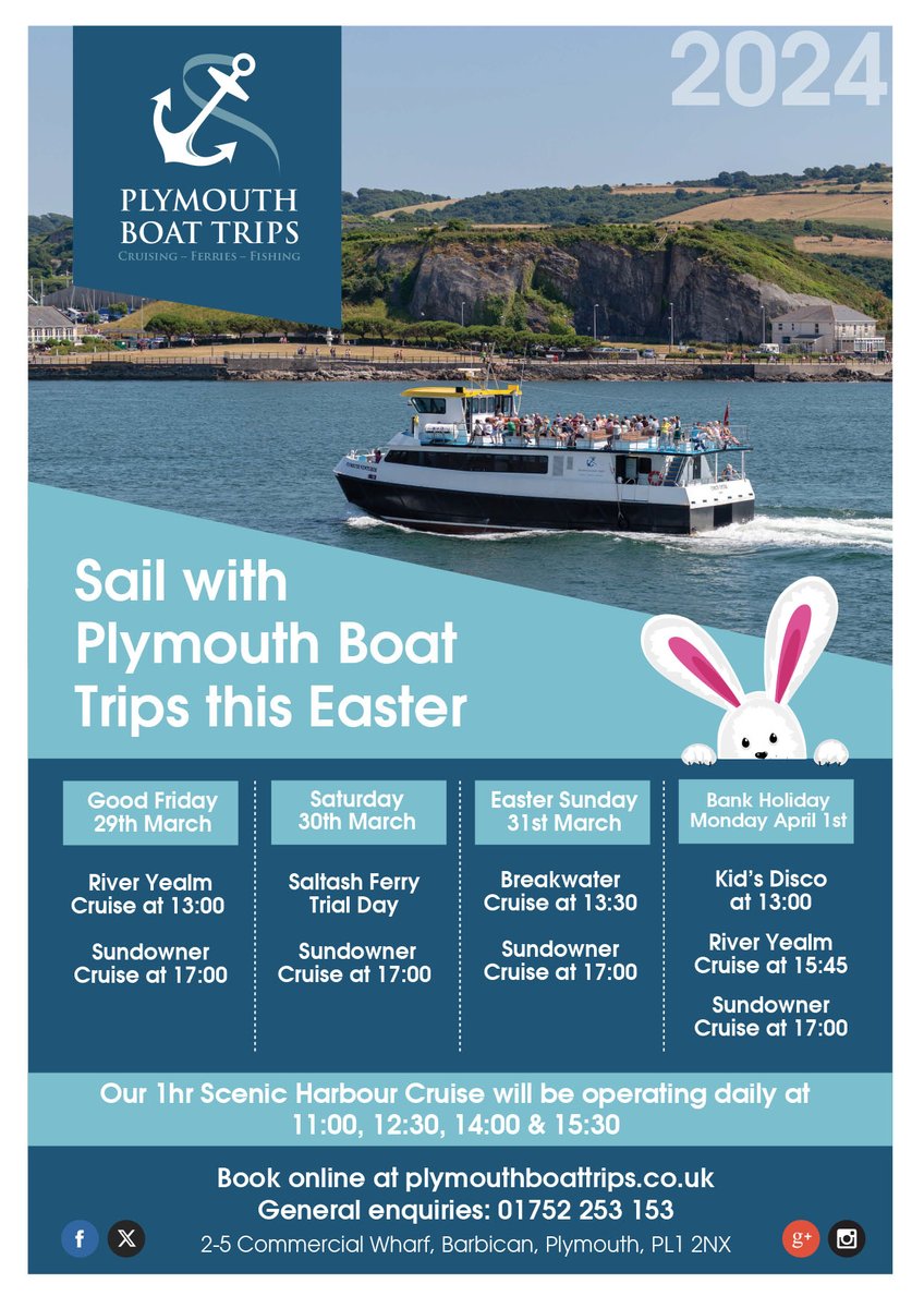 🌊🚤 Looking for the perfect way to spend your Easter weekend? We've got you covered with boat trips suitable for all ages and interests. From relaxing river cruises to kid's party disco's, there's something for everyone on board. online.plymouthboattrips.co.uk 🌅🐰💙🛥️