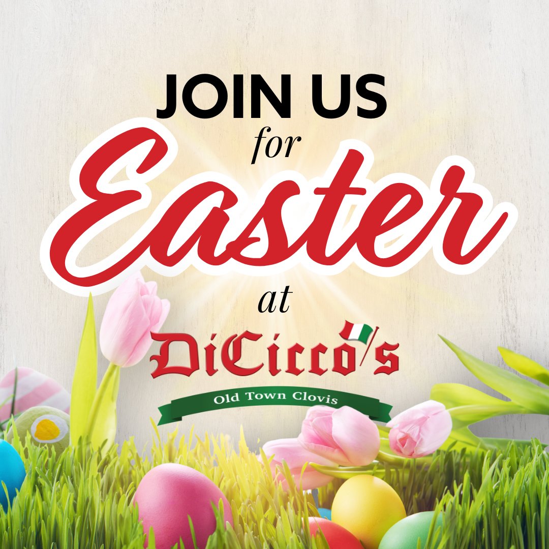 Open 11am-8pm this Easter! 🐣✨ Gather your crew &amp; hop over for a feast of Italian favorites. From Pan Seared Salmon Piccata to Blistered Asparagus, we're serving up love on a plate. Can't wait to see you! ❤️🍝 #EasterFeast #Amore 

#Easter #OldTownClovis #DiCiccos