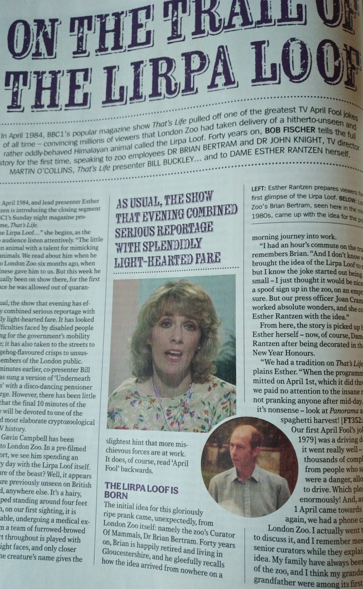 Astounding article by @Bob_Fischer in latest @forteantimes about a intricate 1984 hoax broadcast by BBC That's Life. Had to ask myself why I'd never seen or heard of it. Turns out ITV was showing a repeat of The Professionals (Lawsons Last Stand) followed by Spitting Image.