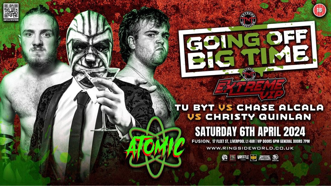 TNTExtremeWres's tweet image. 💥 GOING OFF BIG TIME 💥

BREAKING: Three top @WrestleAtomic competitors go head to head on April 6th in your VIP dark match - it's @Martini_Chase vs @tu_byt vs @REALCMQ 

This match is for VIP ticket holders, BUT if you have a ticket to Atomic on April 10th as well as a standard