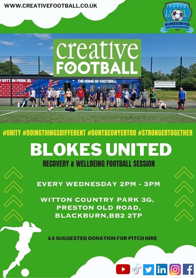 Blokes Utd session tomorrow! Get yourself down for our #WickedWednesday offering of #FootballTherapy & #PeerSupport! Casual football supported by like minded males! #DoingThingsDifferent